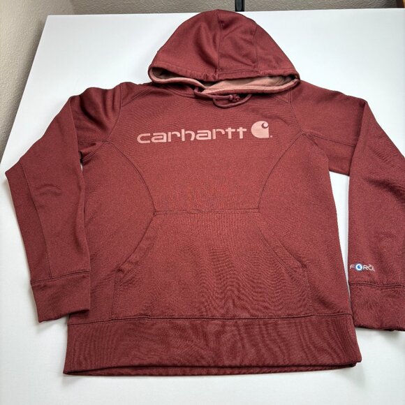 Carhartt Force Relaxed Fit Maroon Logo Hoodie Sweatshirt - Picture 3 of 9